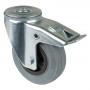 Roulette Manutention Avec blocage total Caoutchouc gris - Ø100mm 70kg - Fix. Trou central
