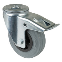 Roulette Manutention Avec blocage total Caoutchouc gris - Ø100mm 70kg - Fix. Trou central