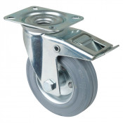 Roulette Manutention Avec blocage total Caoutchouc gris - Ø125mm 100kg - Fix. Platine
