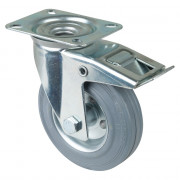Roulette Manutention Avec blocage total Caoutchouc gris - Ø125mm 100kg - Fix. Platine