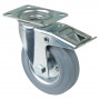 Roulette Manutention Avec blocage total Caoutchouc gris - Ø125mm 100kg - Fix. Platine