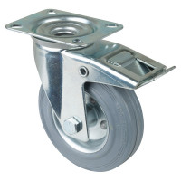 Roulette Manutention Avec blocage total Caoutchouc gris - Ø125mm 100kg - Fix. Platine Roulette Manutention Avec blocage total Caoutchouc gris - Ø125mm 100kg - Fix. Platine
