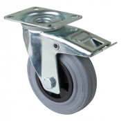 Roulette Manutention Avec blocage total Caoutchouc gris - Ø125mm 100kg - Fix. Platine