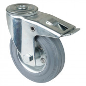 Roulette Manutention Avec blocage total Caoutchouc gris - Ø125mm 100kg - Fix. Trou central