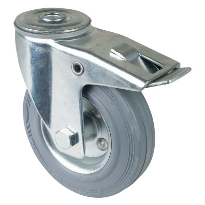 Roulette Manutention Avec blocage total Caoutchouc gris - Ø125mm 100kg - Fix. Trou central