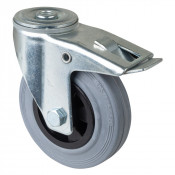 Roulette Manutention Avec blocage total Caoutchouc gris - Ø125mm 100kg - Fix. Trou central