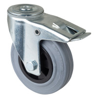 Roulette Manutention Avec blocage total Caoutchouc gris - Ø125mm 100kg - Fix. Trou central Roulette Manutention Avec blocage total Caoutchouc gris - Ø125mm 100kg - Fix. Trou central