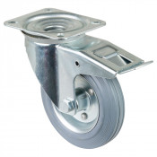 Roulette Manutention Avec blocage total Caoutchouc gris - Ø160mm 135kg - Fix. Platine