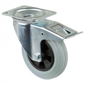 Roulette Manutention Avec blocage total Caoutchouc gris - Ø160mm 135kg - Fix. Platine