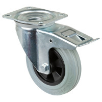 Roulette Manutention Avec blocage total Caoutchouc gris - Ø160mm 135kg - Fix. Platine