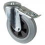 Roulette Manutention Avec blocage total Caoutchouc gris - Ø160mm 150kg - Fix. Trou central