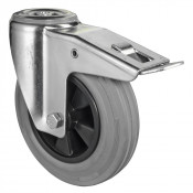 Roulette Manutention Avec blocage total Caoutchouc gris - Ø200mm 200kg - Fix. Trou central