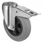 Roulette Manutention Avec blocage total Caoutchouc gris - Ø200mm 200kg - Fix. Trou central