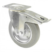 Roulette Manutention Avec blocage total Caoutchouc gris - Ø200mm 205kg - Fix. Platine