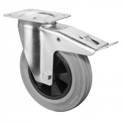 Roulette Manutention Avec blocage total Caoutchouc gris - Ø200mm 205kg - Fix. Platine