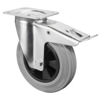 Roulette Manutention Avec blocage total Caoutchouc gris - Ø200mm 205kg - Fix. Platine Roulette Manutention Avec blocage total Caoutchouc gris - Ø200mm 205kg - Fix. Platine