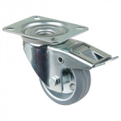Roulette Manutention Avec blocage total Caoutchouc gris - Ø80mm 50kg - Fix. Platine