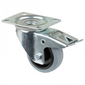 Roulette Manutention Avec blocage total Caoutchouc gris - Ø80mm 50kg - Fix. Platine