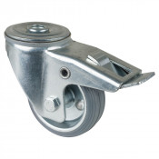 Roulette Manutention Avec blocage total Caoutchouc gris - Ø80mm 50kg - Fix. Trou central