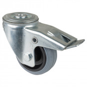 Roulette Manutention Avec blocage total Caoutchouc gris - Ø80mm 50kg - Fix. Trou central