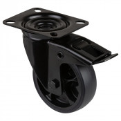 Roulette Manutention Avec blocage total Caoutchouc noir - Ø100mm 110kg - Fix. Platine