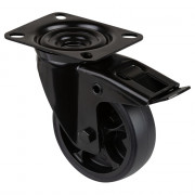 Roulette Manutention Avec blocage total Caoutchouc noir - Ø100mm 110kg - Fix. Platine