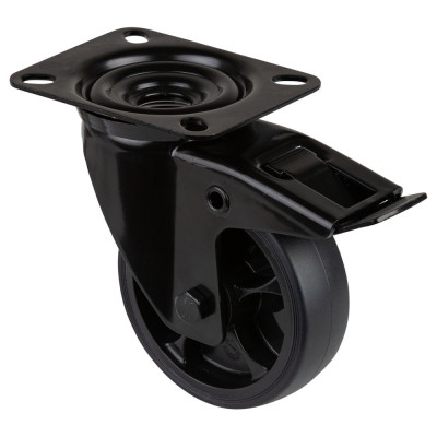 Roulette Manutention Avec blocage total Caoutchouc noir - Ø100mm 110kg - Fix. Platine