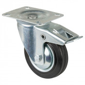 Roulette Manutention Avec blocage total Caoutchouc noir - Ø100mm 70kg - Fix. Platine