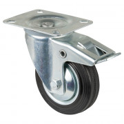 Roulette Manutention Avec blocage total Caoutchouc noir - Ø100mm 70kg - Fix. Platine