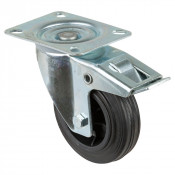 Roulette Manutention Avec blocage total Caoutchouc noir - Ø100mm 70kg - Fix. Platine