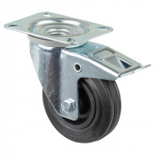 Roulette Manutention Avec blocage total Caoutchouc noir - Ø100mm 70kg - Fix. Platine