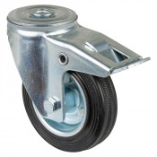 Roulette Manutention Avec blocage total Caoutchouc noir - Ø100mm 70kg - Fix. Trou central