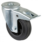 Roulette Manutention Avec blocage total Caoutchouc noir - Ø100mm 70kg - Fix. Trou central