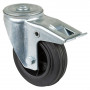 Roulette Manutention Avec blocage total Caoutchouc noir - Ø100mm 70kg - Fix. Trou central