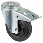 Roulette Manutention Avec blocage total Caoutchouc noir - Ø100mm 70kg - Fix. Trou central