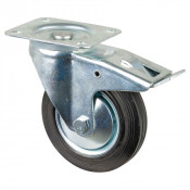 Roulette Manutention Avec blocage total Caoutchouc noir - Ø125mm 100kg - Fix. Platine