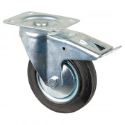 Roulette Manutention Avec blocage total Caoutchouc noir - Ø125mm 100kg - Fix. Platine