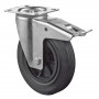Roulette Manutention Avec blocage total Caoutchouc noir - Ø125mm 100kg - Fix. Platine