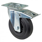Roulette Manutention Avec blocage total Caoutchouc noir - Ø125mm 100kg - Fix. Platine