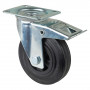 Roulette Manutention Avec blocage total Caoutchouc noir - Ø125mm 100kg - Fix. Platine