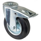 Roulette Manutention Avec blocage total Caoutchouc noir - Ø125mm 100kg - Fix. Trou central