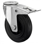 Roulette Manutention Avec blocage total Caoutchouc noir - Ø125mm 100kg - Fix. Trou central