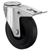 Roulette Manutention Avec blocage total Caoutchouc noir - Ø125mm 100kg - Fix. Trou central
