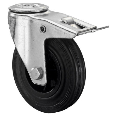 Roulette Manutention Avec blocage total Caoutchouc noir - Ø125mm 100kg - Fix. Trou central