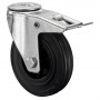 Roulette Manutention Avec blocage total Caoutchouc noir - Ø125mm 100kg - Fix. Trou central