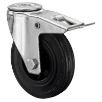 Roulette Manutention Avec blocage total Caoutchouc noir - Ø125mm 100kg - Fix. Trou central
