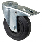 Roulette Manutention Avec blocage total Caoutchouc noir - Ø125mm 100kg - Fix. Trou central
