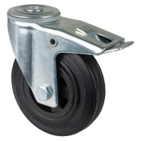 Roulette Manutention Avec blocage total Caoutchouc noir - Ø125mm 100kg - Fix. Trou central Roulette Manutention Avec blocage total Caoutchouc noir - Ø125mm 100kg - Fix. Trou central