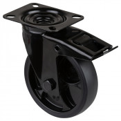 Roulette Manutention Avec blocage total Caoutchouc noir - Ø125mm 120kg - Fix. Platine