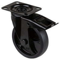 Roulette Manutention Avec blocage total Caoutchouc noir - Ø125mm 120kg - Fix. Platine